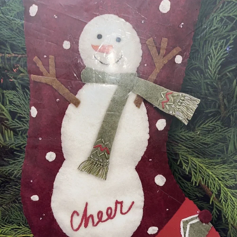 Felt Christmas Stocking Kit Feltworks 8137 Snowman Cheer Dimensions Applique NEW